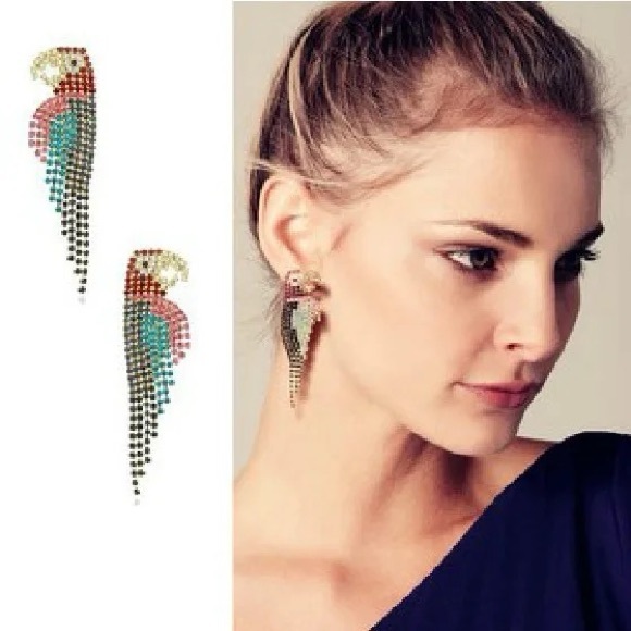 Rhinestone parrot earrings - Picture 2 of 4